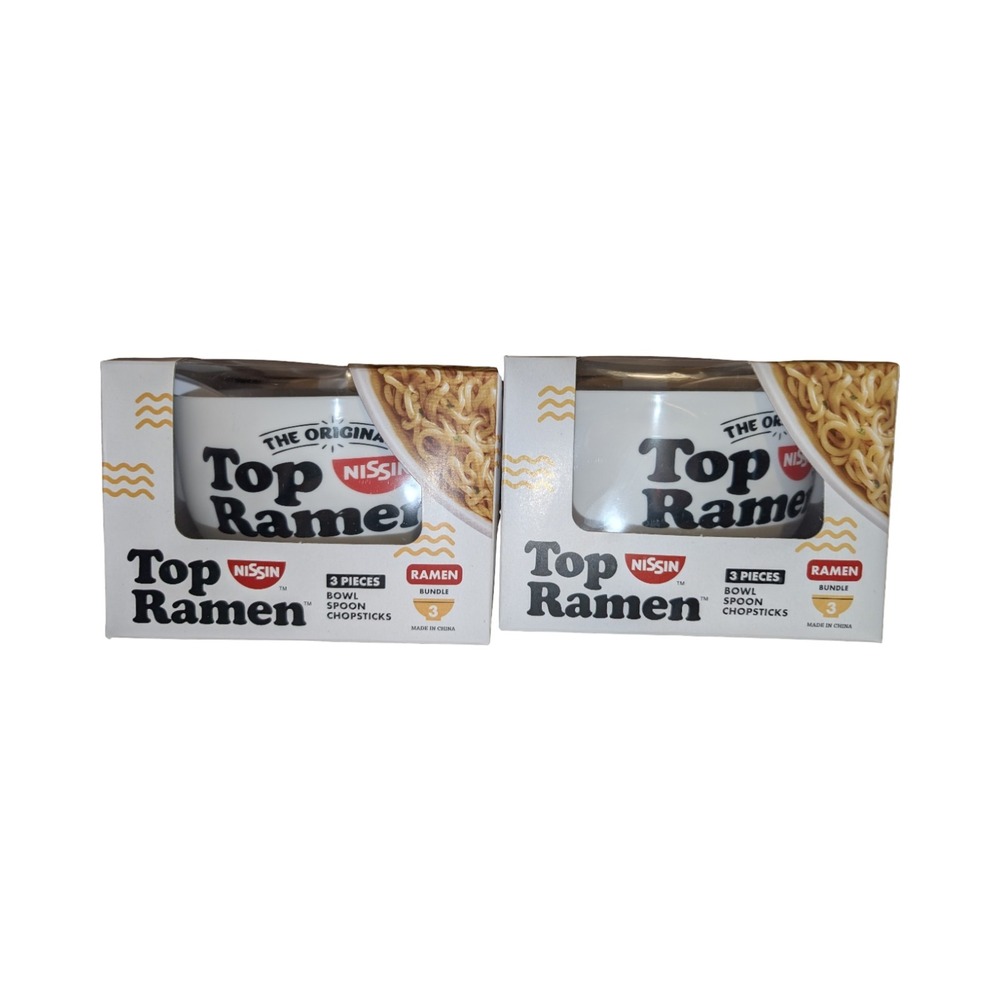 Top Ramen Bowl Set Bundle of 2 Nissin Ramen Bowls Chopsticks Spoon Dorm Kitchen - Picture 5 of 5